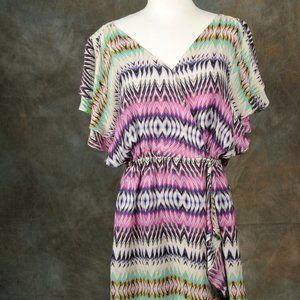 Parker Flora Silk Wrap Chevron Ruffle Mini Dress, Size M